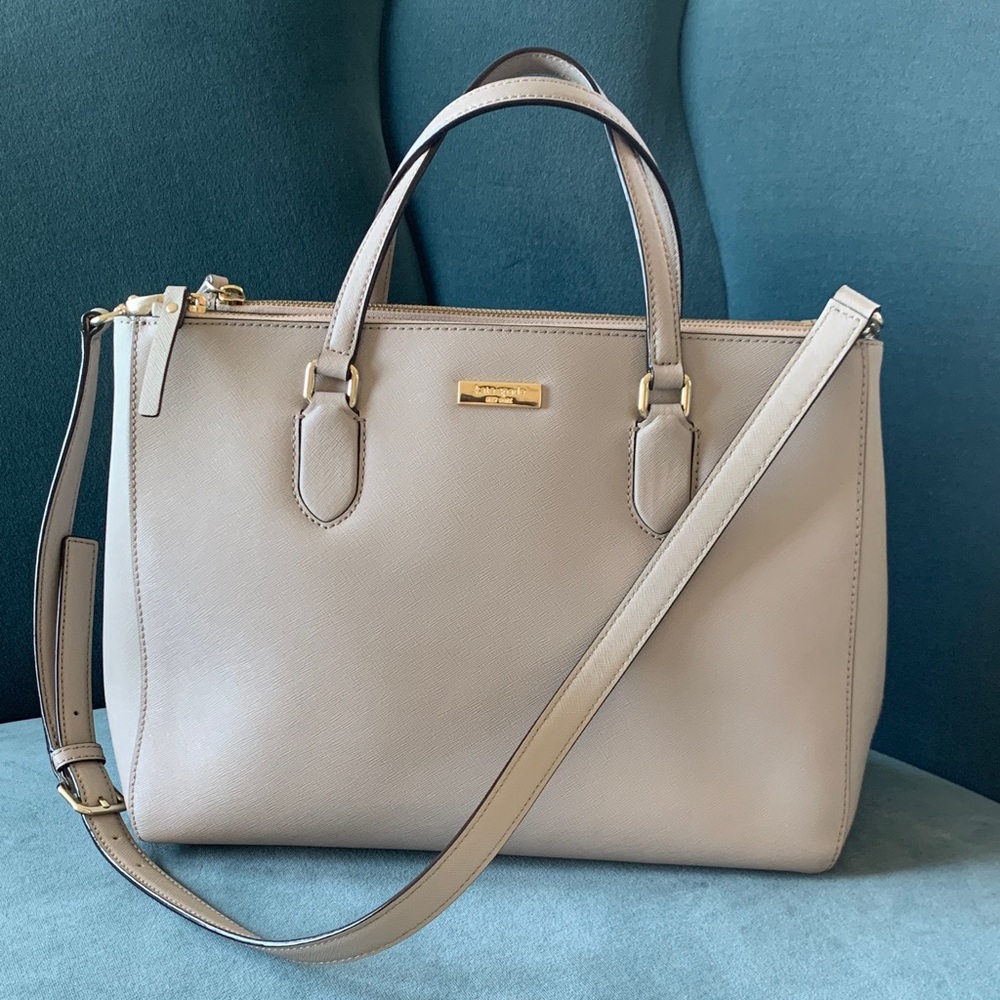 Kate Spade Harper Taupe Tote Satchel Bag with removable strap